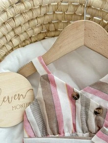 寶寶女孩夏季紋路牛仔露背連身裝，適用於休閒及假期，並帶腰帶