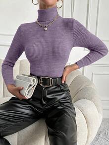 EURMUSE Women's Basic Solid Color Turtleneck Long Sleeve Sweater For Everyday Wear,Jumper,Cream Jumper,Jumpers,Black Jumper,Womens Jumper,White Jumper,Women's Jumper,Women's Jumpers,Winter Clothes - Lilac Purple - View 2