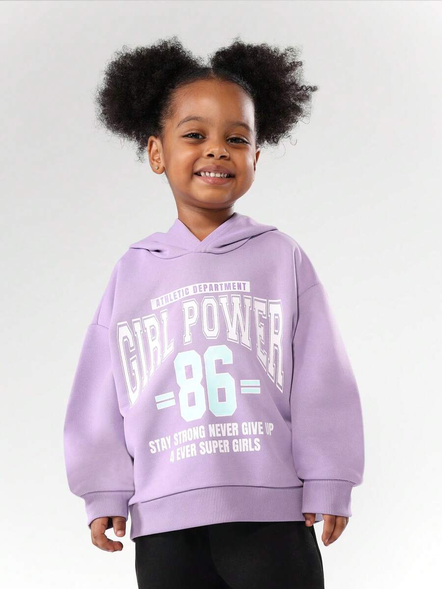 SUMWON 彰显女孩力量的儿童连帽衫，带有 Attitude Department 印花和兜帽 - 紫色 - 查看 1