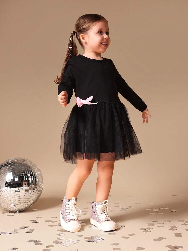 Long Sleeve Tulle Dress With Bow