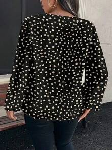 EMERY ROSE Camisa elegante y vintage de talla grande con estampado asimétrico de lunares y leopardo