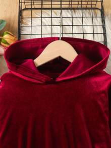 SHEIN Tween Girls' Casual Comfy Hooded Crop Top & Flare Pants Set - Red - View 6