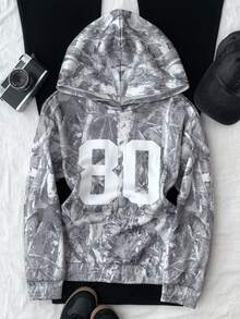 SHEIN 2pcs/Set Teen Girls Leaf Print Casual Loose Fit Long Sleeve Hoodie And Flare Pants, Sporty & Chic - Multicolor - View 8