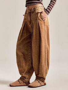 Easelle Women's Simple Casual Brown Jeans, Washed Denim, Autumn/Winter Party/Holiday Style, 2025, Retro Casual Trousers, Wide-Leg Pants