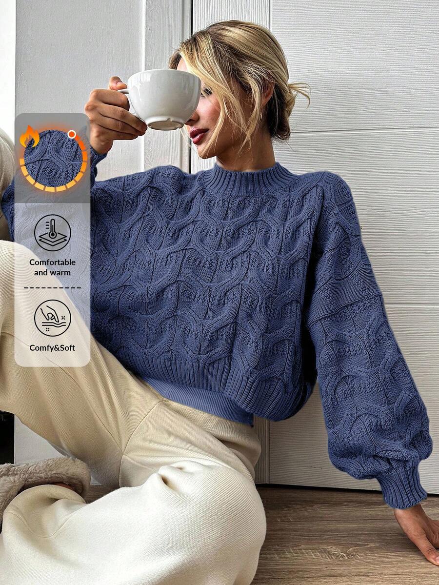 EURMUSE Women Simple Solid Color Casual Sweater, Suitable For Everyday Wear - Blue - View 1