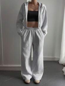 Livesso 2pcs Women Casual Sports Zip-Up Hoodie & Sweatpants Set Lounge Sets For Women