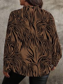 EMERY ROSE Damen Große Größen Zebra Muster Rundhals Langarm Lässig Pendler Modisch Elegant Vielseitige Bluse, Herbst/Winter - Verschiedenfarbig - Übersicht 2