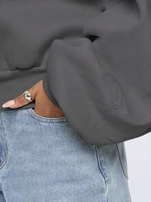 SUMWON WOMEN Oversized Cropped Hoodie Sweatshirt For Women Pullover Hooded Long Sleeve Casual Streetwear - Dark Grey - View 3