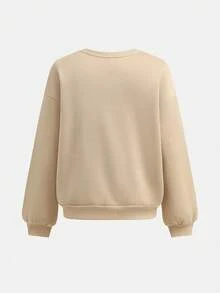 SHEIN Girlism 青少年女孩休闲校园街头风格字母和数字图案圆领运动衫和褶皱阔腿直筒裤针织运动服返校装 - 杏色 - 查看 7