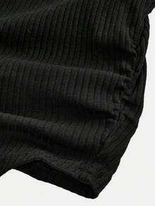 SHEIN Bộ trang phục thể thao thu/đông 2 món cho bé gái tuổi teen - Áo thun dệt kim họa tiết hình trái tim, màu trơn, cổ chữ U, viền nhún và quần nỉ ống đứng xếp ly, màu đen - màu đen - Xem 4