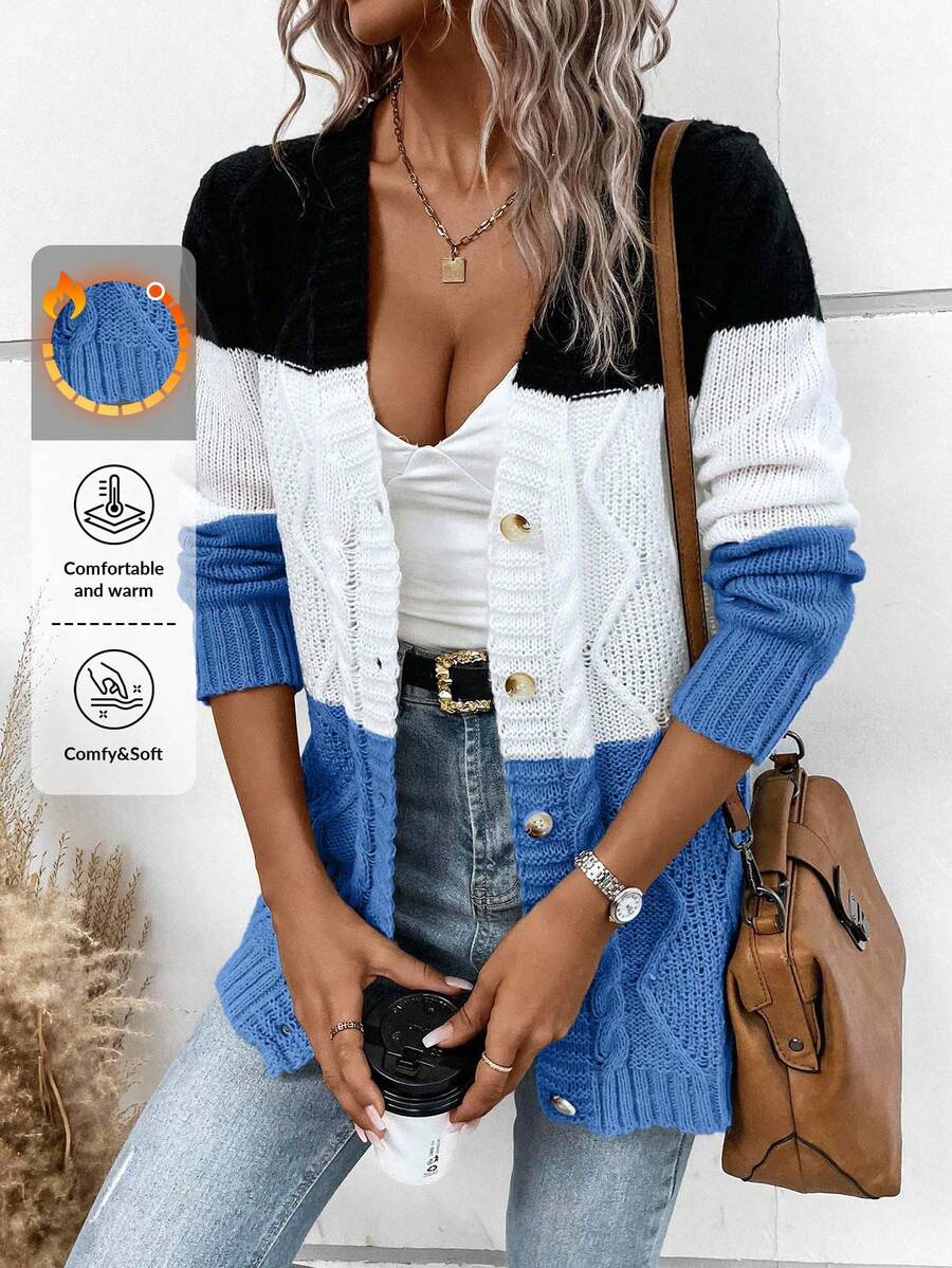 Cardigan casual da donna con blocchi di colore