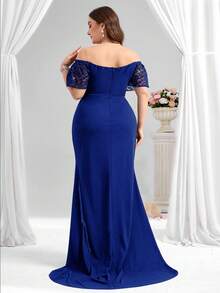 Coutiva 大码女式撞色蕾丝露肩短袖优雅正式晚礼服（缀饰）