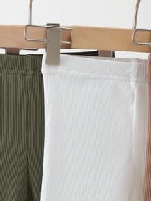 SHEIN Playful Pals 男婴休闲时尚简约多件套，新款，高弹力，轻质罗纹面料打底裤，适合春秋季