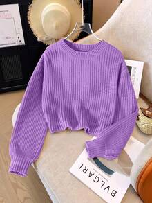 SHEIN Tween Girls' Casual Solid Color Cropped Pullover Sweater Girls Purple Sweater Purple Sweater Cropped Sweater Purple Girl Clothes Summer Clothes For Teens Sweater Girl Clothes Autumn And Winter Clothes Cropped Knit Sweater Cute Sweater Sweater For Tweens Knit Sweater Teen Girl Knit Sweaters For Girls Tween Sweaters Autumn And Winter Clothes Girls Clothes Sweater For Tweens Kids Sweaters Sweater For Girls 12 Year Old Girl Jumper Purple Or Lilac Purple Sweater For Girls Lilac Jumper
