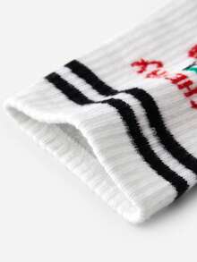 LUVLETTE 1 Pair Women Cute Cherry Pattern Round Neck Socks, Suitable For School Students Daily Life, Fall