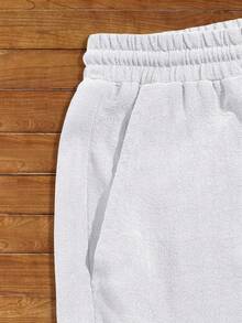 Manfinity NXTstreet 男士休闲编织中腰抽绳直筒短裤，适合日常穿着，2000 年代风格 - 白色 - 查看 3