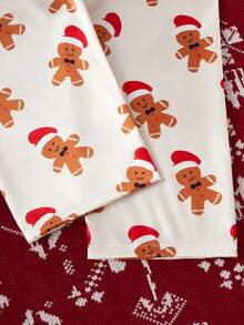 SHEIN Women's Burgundy Simple Fashion Christmas Gingerbread Pattern Long Pants And Long Sleeve Top Casual Comfortable 2 Pieces Pajama Set, Family Matching Outfits Mommy And Me (4 Sets Sold Separately), Winter Clothes - Apricot - View 7