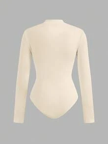SHEIN EZwear 2 件女士休闲简约风格真刺绣字母徽章拉链高领紧身连体衣，百搭服装，适合秋冬季，机场搭配 - 彩色 - 查看 7