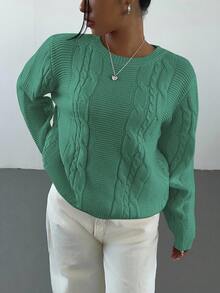 EURMUSE Women's Solid Color Round Neck Twist Knit Sweater, Autumn/Winter New Arrival,Jumper,Cream Jumper,Jumpers,Christmas Jumper,White Jumper,Black Jumper,Ladies Jumper,Women's Jumpers - Green - View 4