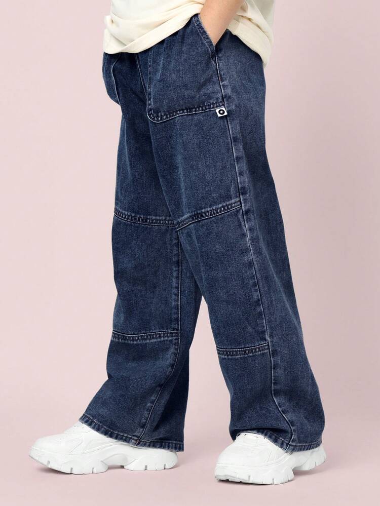 Wide Leg Denim Jeans With Drawstring