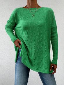 SHEIN Cottnline Women's Solid Color Round Neck Batwing Sleeve Sweater - Green - View 5