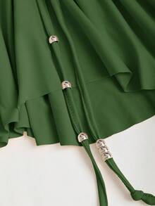 Sweetra Asymmetrical Waist Cinched Stylish Rugged Vintage Inspired Midi Dress, Flattering Fit - Green - View 3