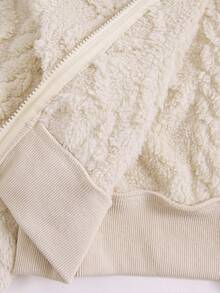 Girls Casual Diamond Pattern Reversible Fleece Hooded Zip-Up Jacket And Simple Fleece Pants 2 Pieces Set, Autumn/Winter