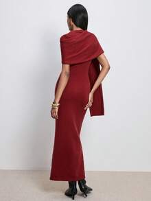ATUI Studio Vestido de suéter de unicolor, ajustado, plisado, elegante y con estilo, ropa de mujer para otoño e invierno - Rojo - Ver 2