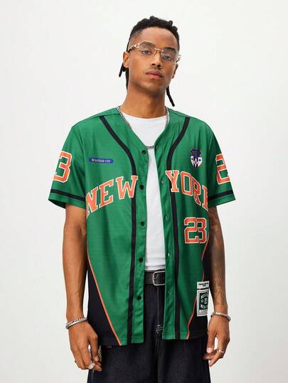 Prep Men's Baseball Short Sleeve Shirt, Street American Style, Suitable For Spring And Summer