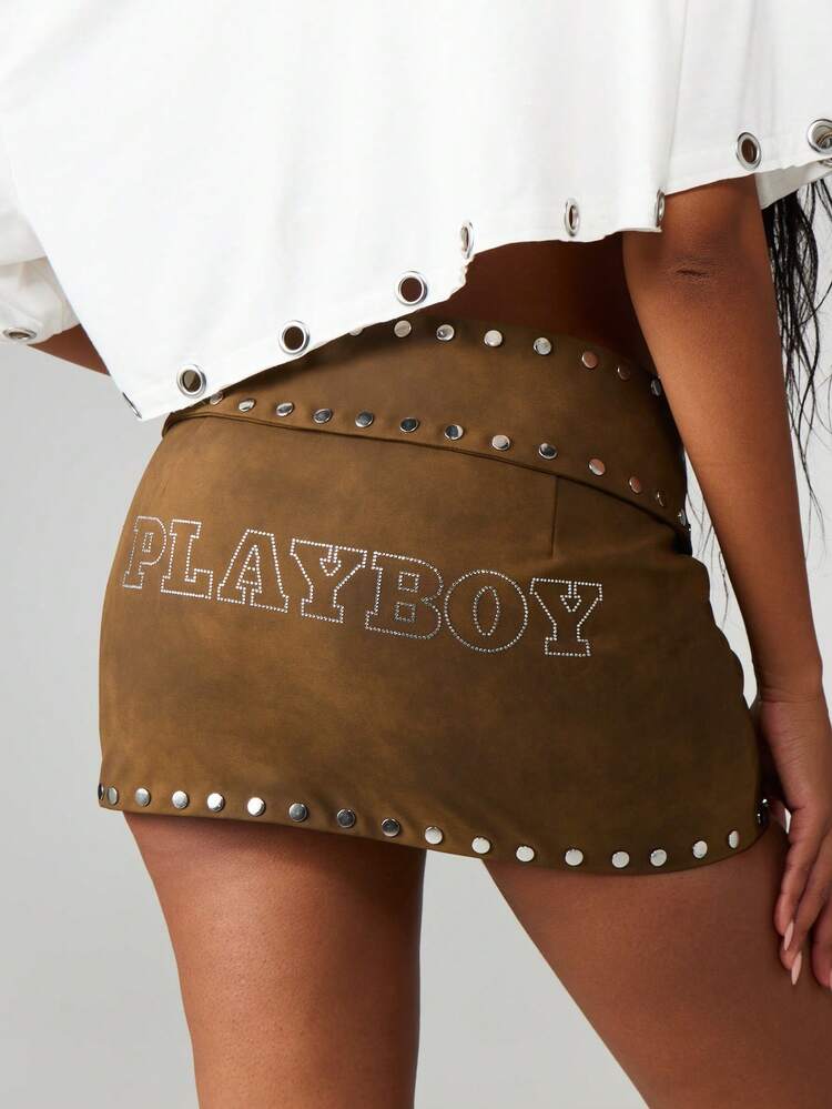 Missguided x Playboy Jupe mini  cloutée avec détail de ceinture pour femmes, mode automne-hiver
