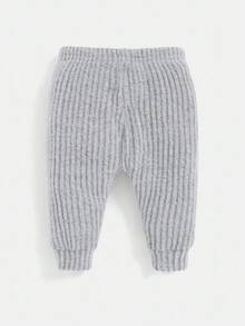 SHEIN 2pcs Newborn Baby Boy Letter Embroidered Crew Neck Long Sleeve Top And Elastic Cuff Pants Set - Grey - View 6