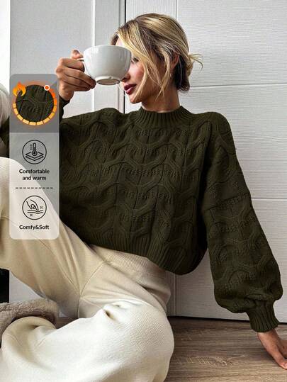 EURMUSE Suéter casual de mujer de unicolor con mangas farol, versátil para otoño/invierno