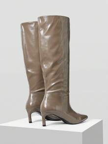 MOTF PREMIUM FRENCH THIGH-HIGH BOOTS, KNEE-HIGH STRAIGHT SHAFT SLIM HIGH HEEL BOOTS FOR WOMEN FOR CHRISTMAS - Khaki - View 4