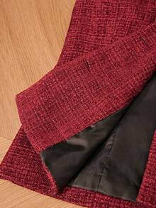 Aveloria Rosie 2pcs Set: Fashionable Minimalist High-End Double-Breasted Tweed Vest And High-Waisted Wide-Leg Pants - Red - View 7