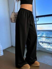 Veykashi Ropa de mujer de talla grande de pana para otoño/invierno, ropa de mujer de negocios casuales para primavera/verano, pantalones anchos elegantes negros con bolsillos para el Día de San Valentín. Vacaciones en la playa