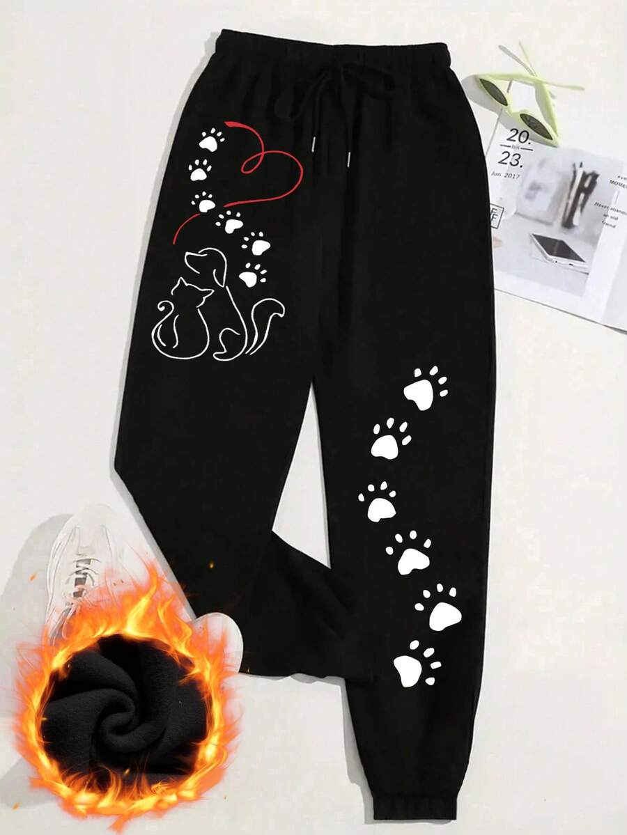 秋冬大码女式休闲印花羊毛运动裤