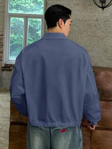 ESTAVOR 男士刺绣休闲百搭长袖 Polo 衫 - 霧霾藍 - 查看 3