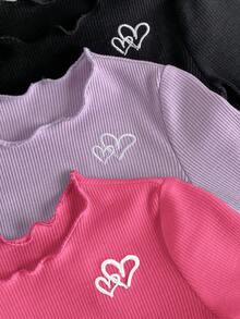 SHEIN Babygirl Cute Casual Versatile Simple Knit Elastic White Long Sleeve Top (Top And Pants Sold Separately) - Black - View 4