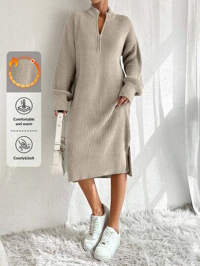 EURMUSE Stickad tröjklänning för kvinnor med dragkedja