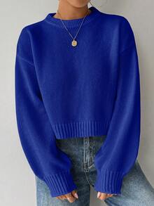 EMERY ROSE Áo len dài tay cổ tròn đơn giản, màu trơn Tropiluxe dành cho nữ màu trắng - Xanh đậm - Xem 7