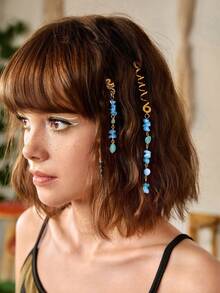 ROMWE Fairycore Assorted Crystal Stone Boho Style Hair Accessories, Suitable For Hair Decoration Hair Clips Claw Clips Hair Claws Hair Slide Hair Barrettes - Blue - View 1