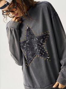 Bohemela Sudadera holgada de punto de cuello redondo de unicolor casual para mujer, ropa de otoño e invierno