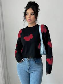 EMERY ROSE Women Cropped Hem Stylish Crew Neck Sweater Christmas - Multicolor - View 5