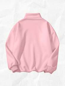 SHEIN EZwear Áo nỉ hở vai in hình xe hơi và khẩu hiệu mùa thu/đông - Hồng - Xem 2