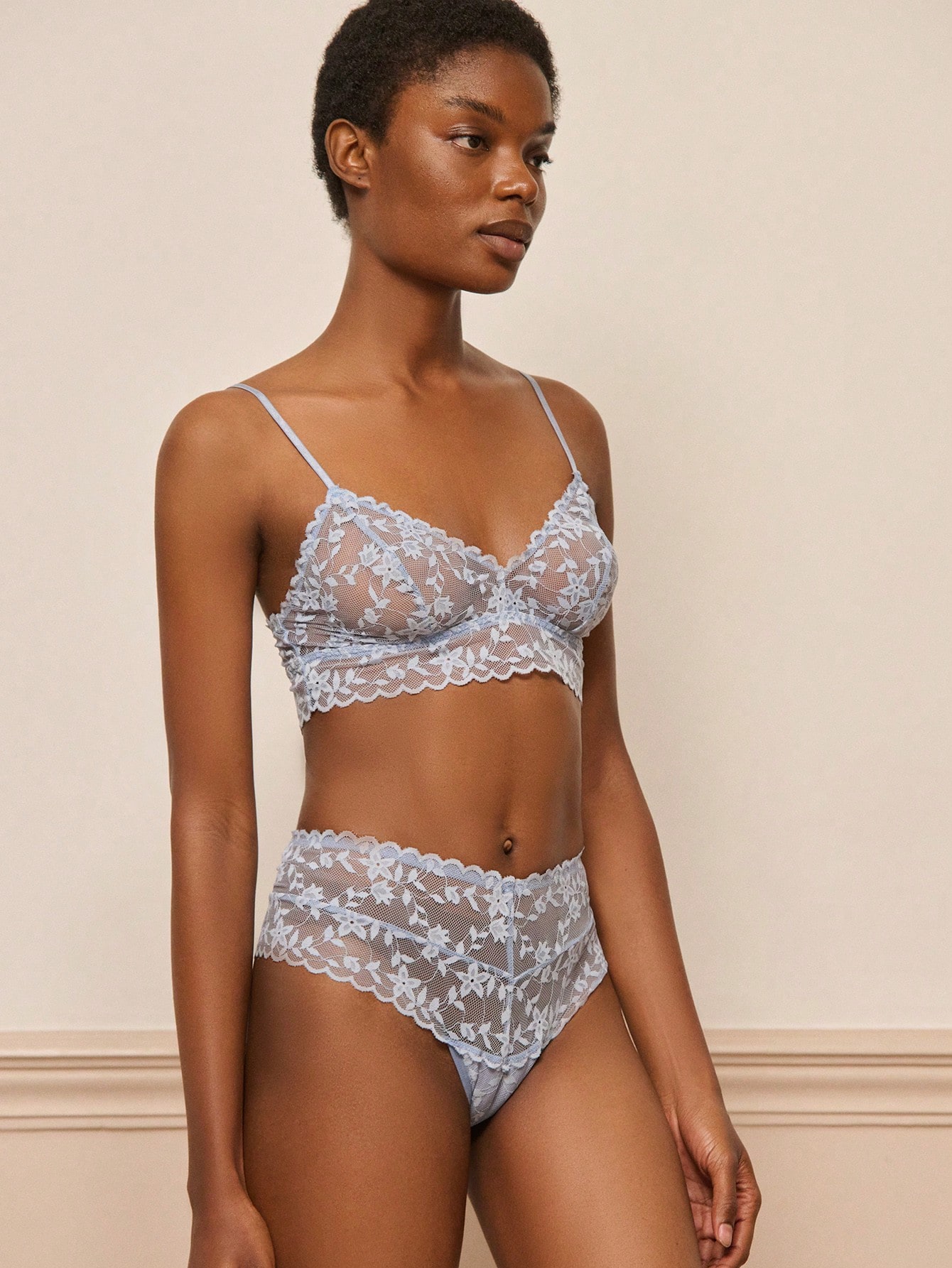 Light Blue Floral Lace Lingerie Set With Triangle Bra And Matching Panties Sexy Chic Blue Lingerie Set Two Piece Lingerie High Waisted Lingerie Set