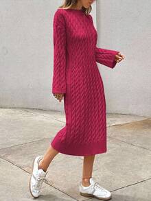 EURMUSE Women's Knitwear Long Dress With Cable Pattern,Petite - Hot Pink - View 6