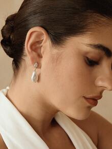 时尚优雅的锆石仿珍珠耳环，铜质，适合各种场合，复古风格，婚礼/新娘配饰，仙气/仙女风，珍珠，金属质感，秋冬装，优雅，适合妈妈/女士/女孩/母亲，高级质感，复古风，多层设计 - 金色 - 查看 1