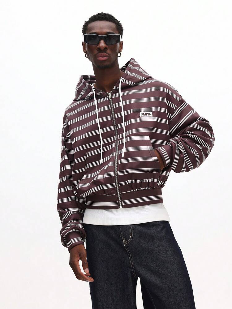 Striped Full Zip Hoodie With Drawstring