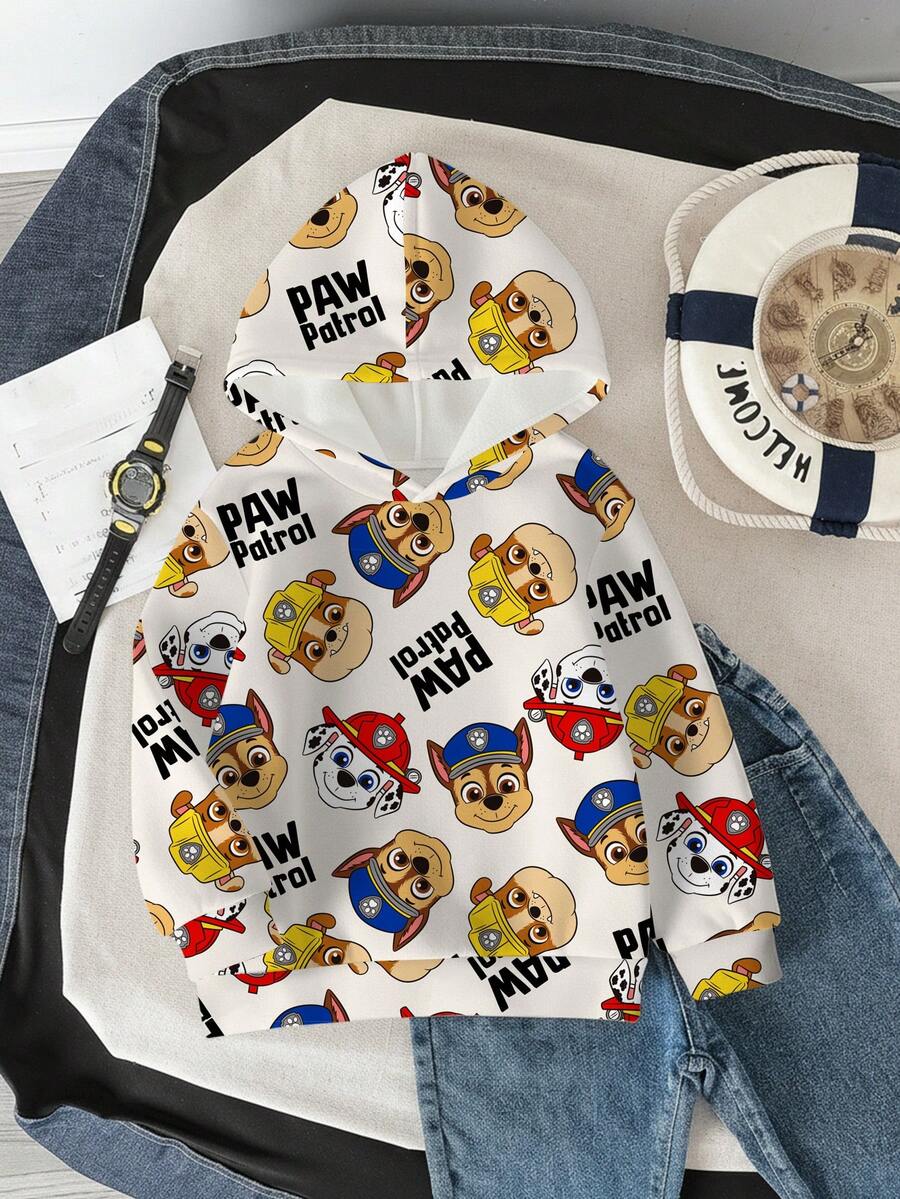 SHEIN | PAW Patrol Sweatshirt Anak Laki-Laki Kasual untuk Perjalanan Sehari-hari, Motif Cetak Seluruh Permukaan, Lapisan Termal, Musim Gugur/Dingin - Putih - View 1
