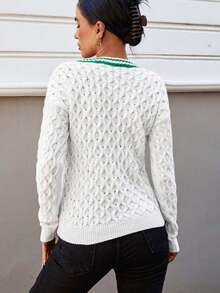 EURMUSE Áo len dệt kim dài tay cổ chữ V thường ngày cho nữ - màu xanh lá - Xem 2